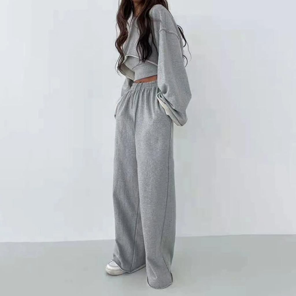 Round Neck Long Sleeve Cami Top And Pants Set