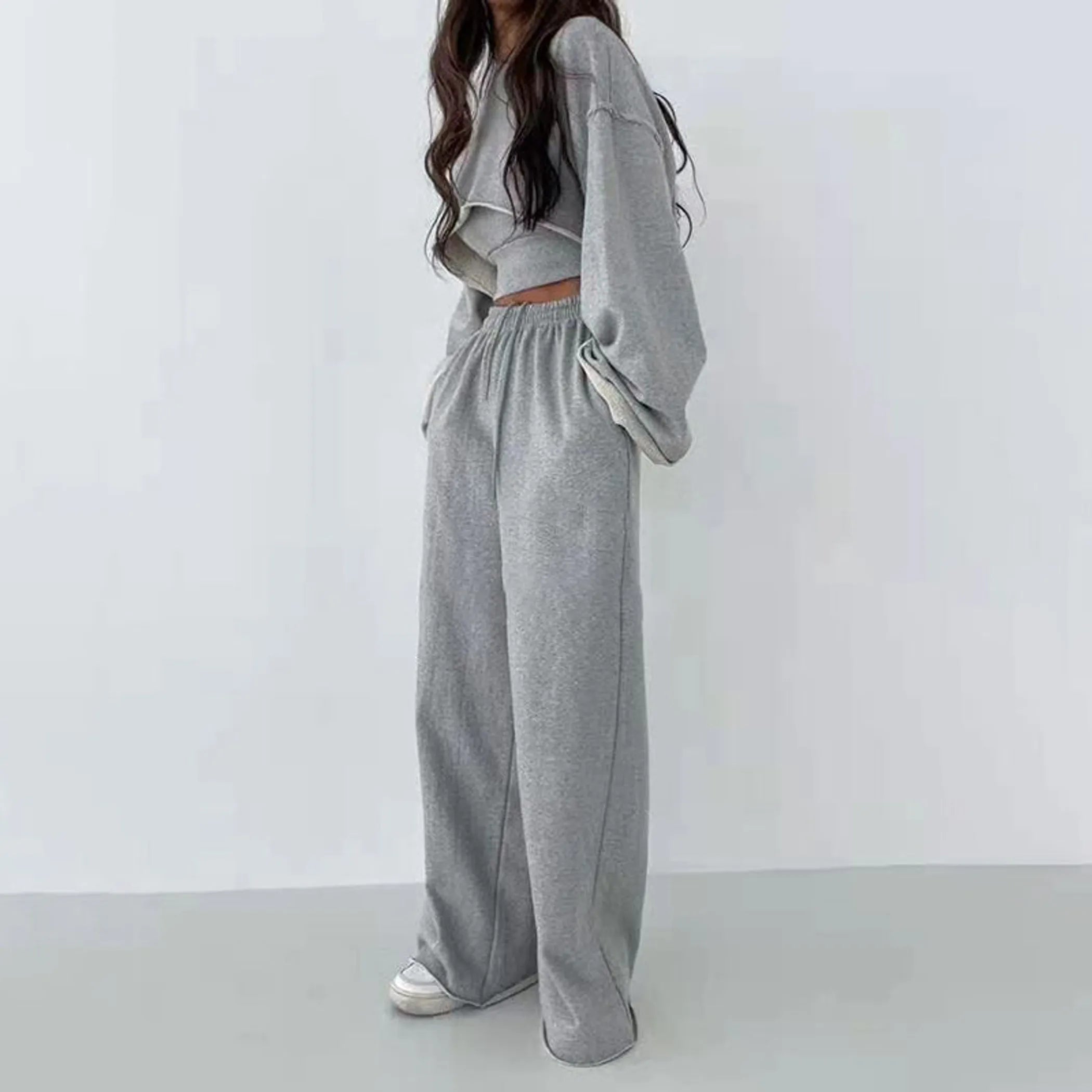 Round Neck Long Sleeve Cami Top And Pants Set