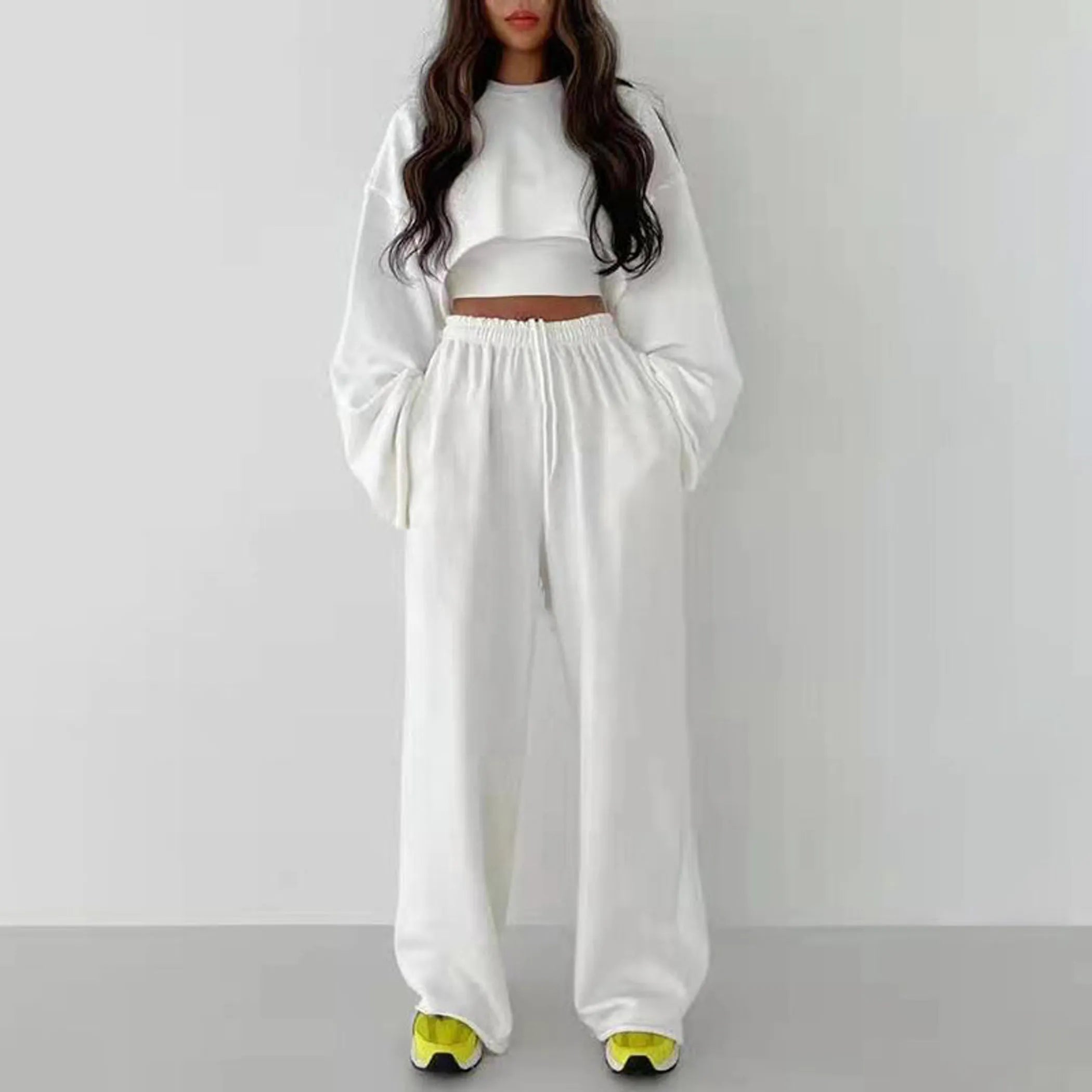 Round Neck Long Sleeve Cami Top And Pants Set
