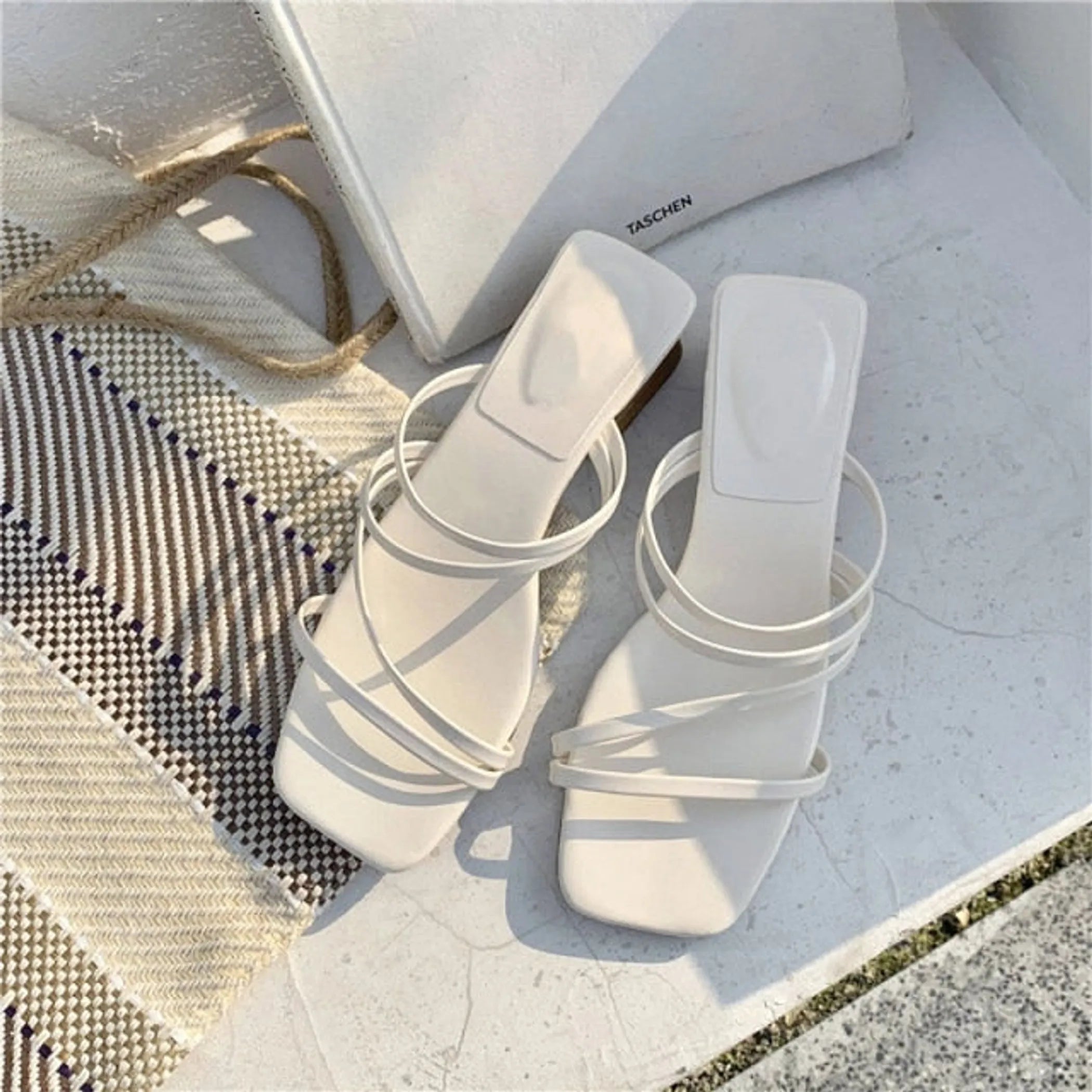 Sassy | Elegant Vintage Square Toe Slipper Sandals