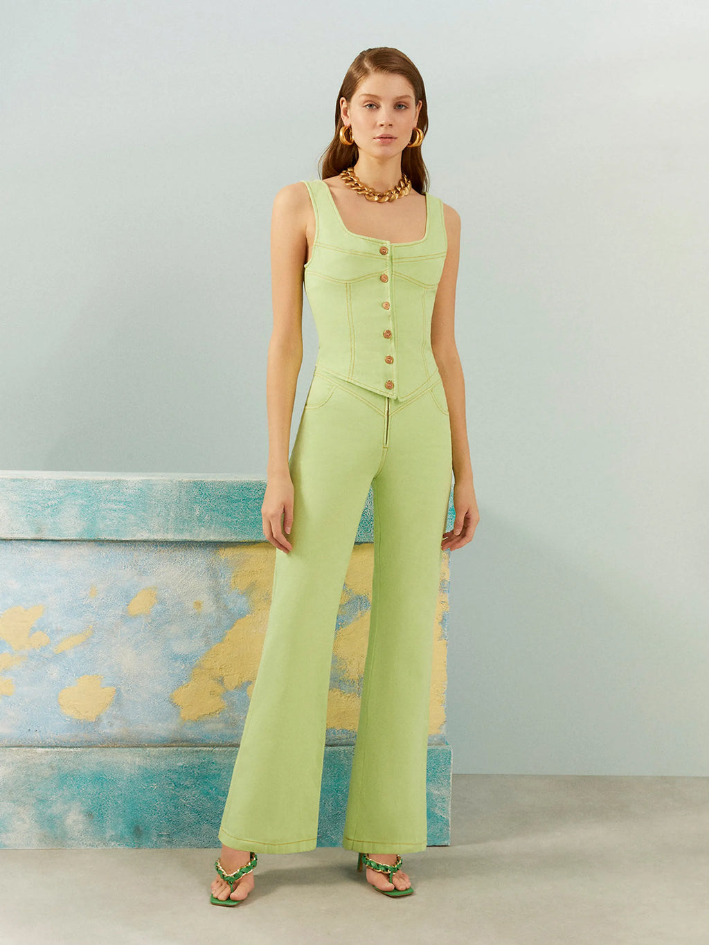 Square Neck Denim Corset Top