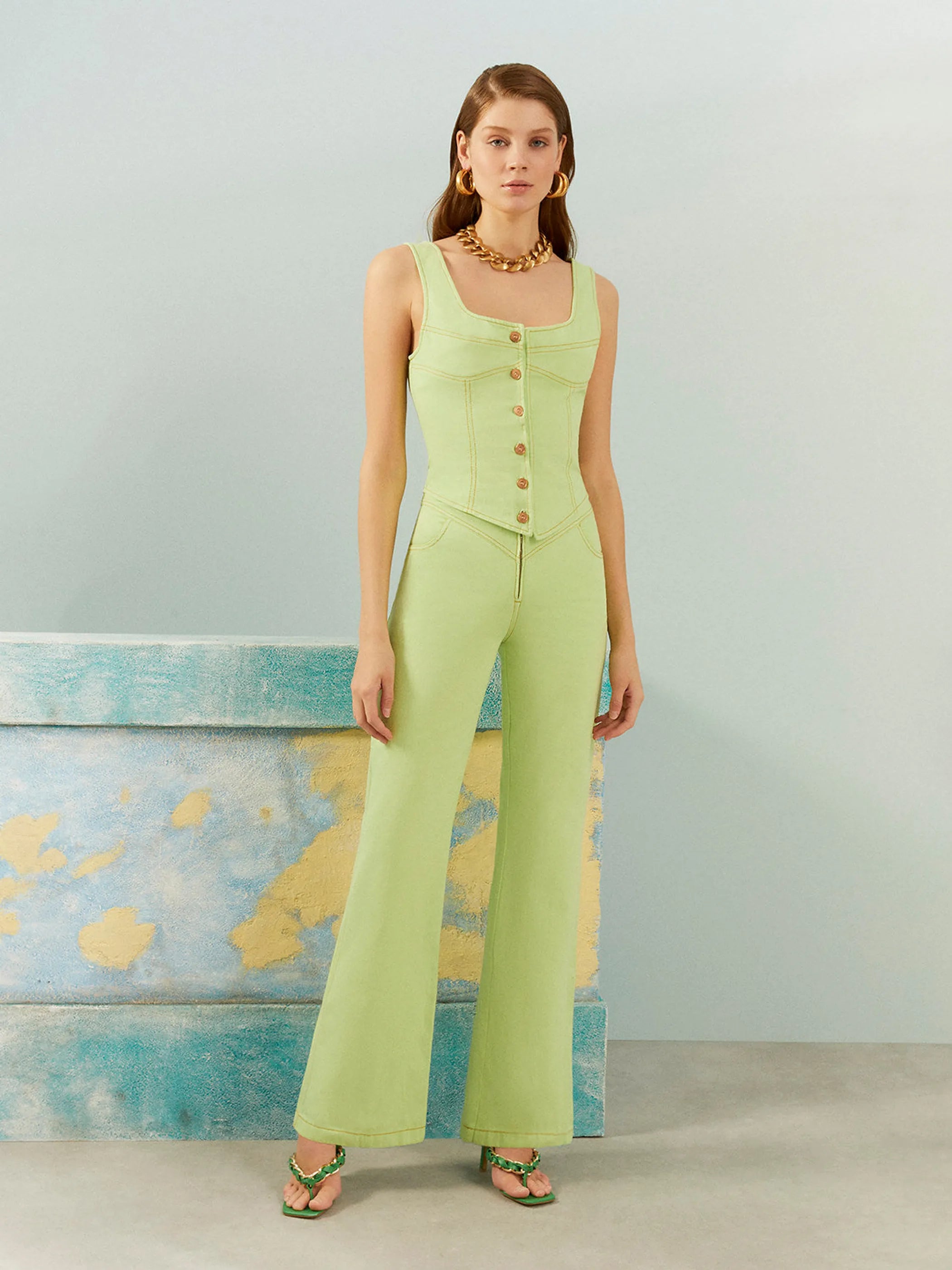Square Neck Denim Corset Top
