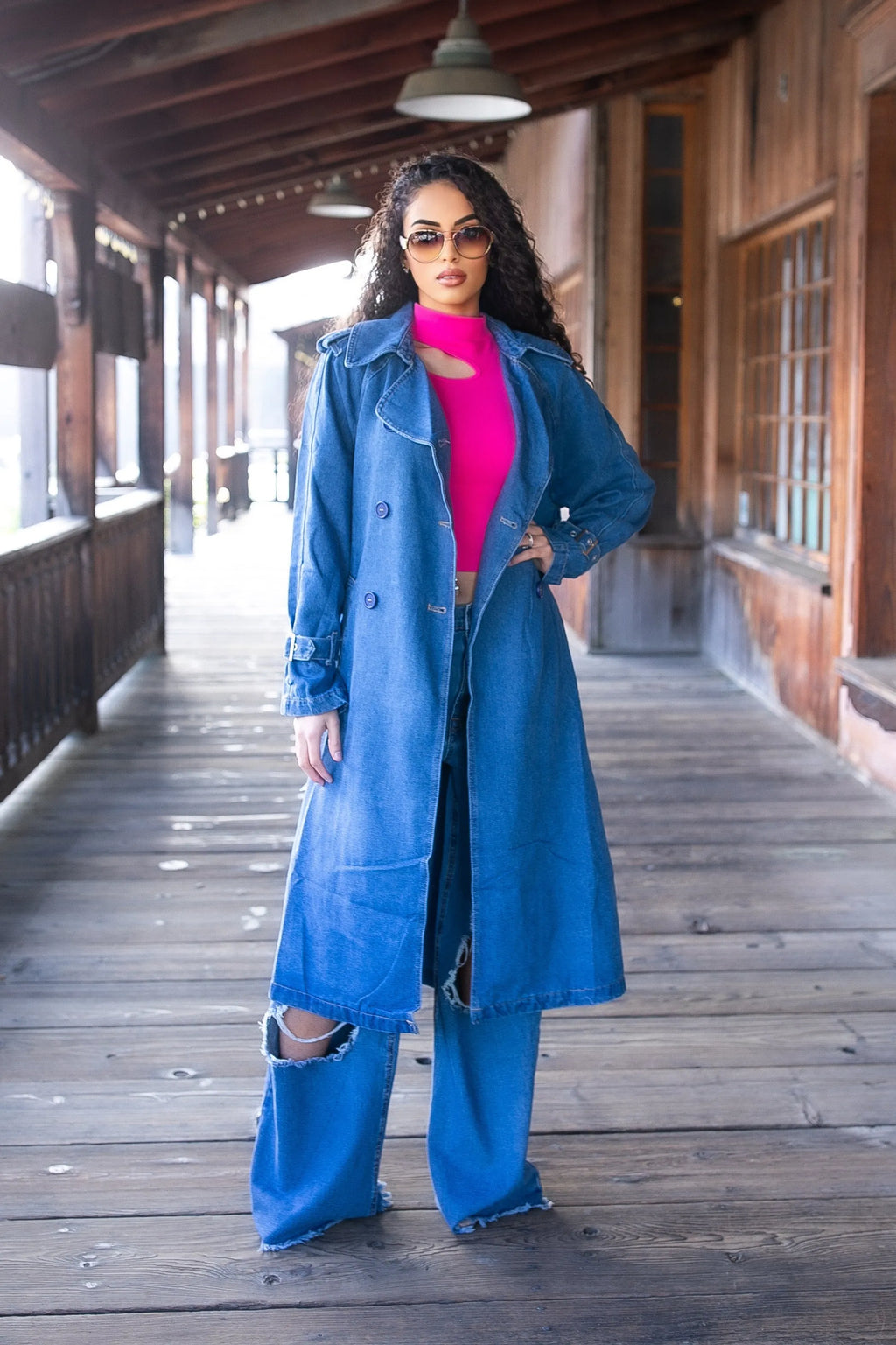 Denim Double Breasted Trench Coat