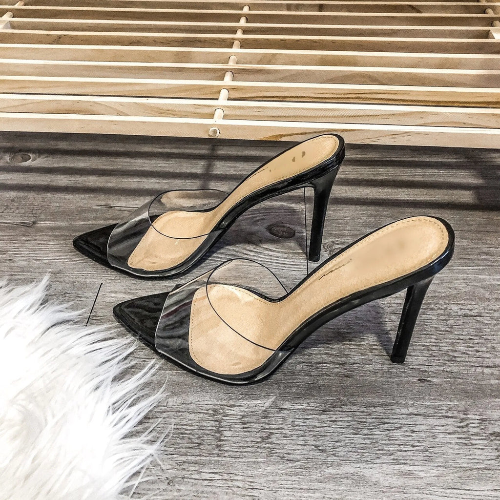 Amelia Black Pointy Toe Clear Upper High Heels Stilettos