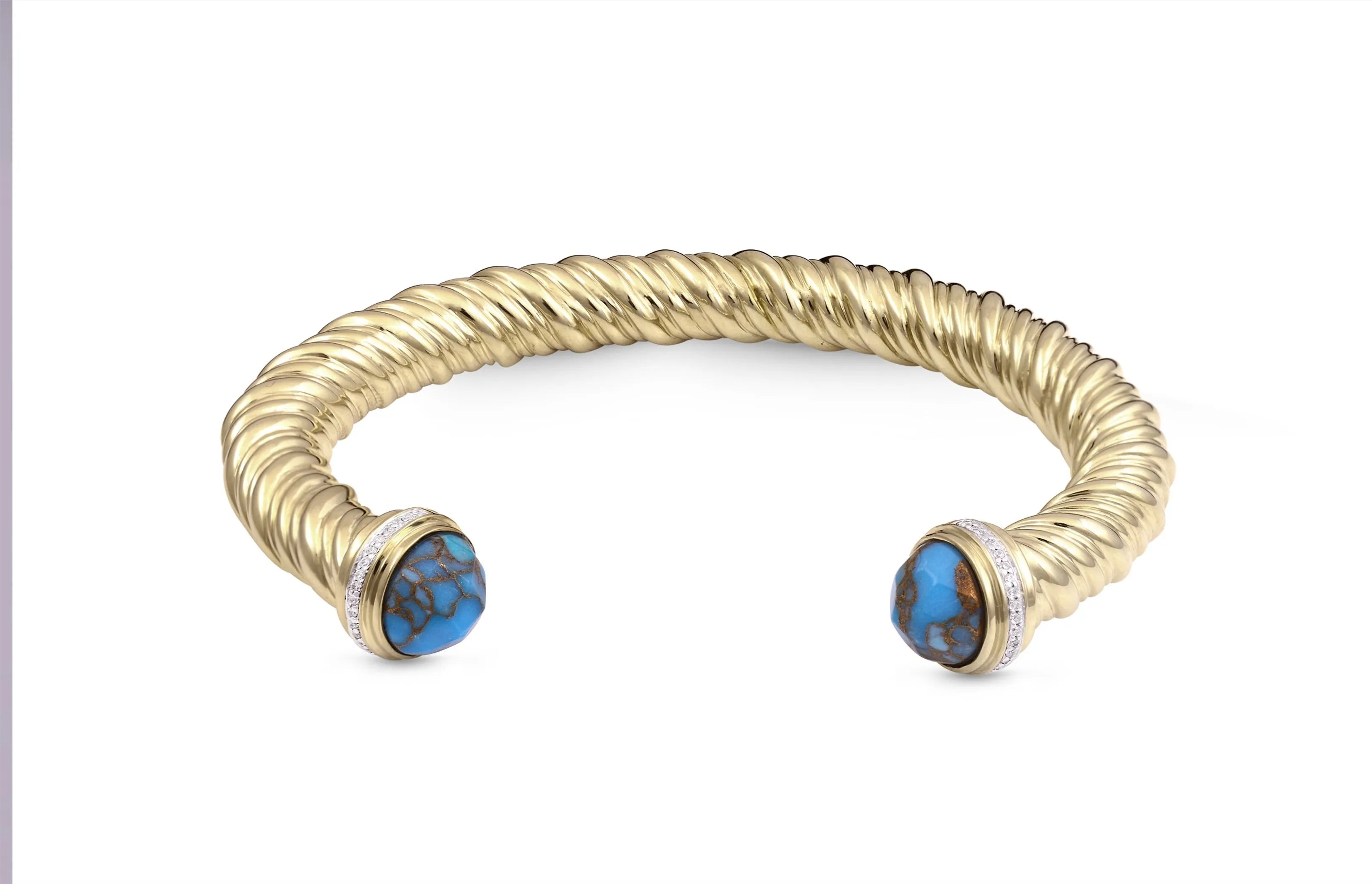 Summer Nights Turquoise & Diamond Cuff in 14K Yellow Gold Plated Sterling Silver